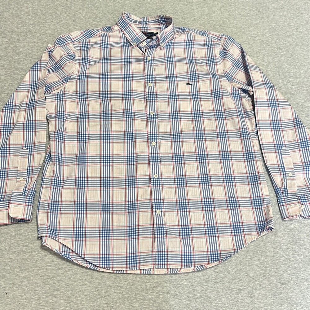 Vineyard Vines Shirt Men Extra Large Blue Plaid Classic Preppy Tucker Whale Logo